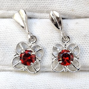Garnet Flower Earrings: 925 Sterling Silver Dangle Earrings