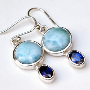 Natural Larimar Earring, 925 Sterling Silver Handmade Earring, Round Gemstone Earring, Blue Kyanite Earring, Lovely Earring, Dangle Earring