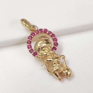 Lord Bal Hanuman Pendant Hanuman JI Pendant,925 Sterling Silver Handmade Hanuman Pendant With Ruby,Men&#39;s Pendant,Indian Hindus god Jewelry