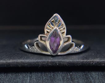 Handmade Amethyst Crown Ring: Vintage 925 Sterling Silver Promise Ring