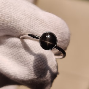 Natural Round Black Star Diopside Ring, Black Gemstone Ring, Black Birthstone Ring, Black Star Engagement Ring, 925 Sterling Silver Jewelry