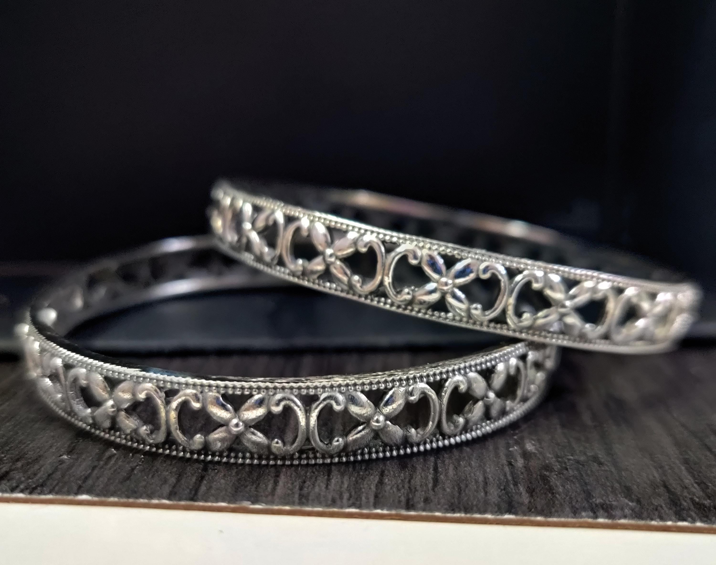 vintage silver bangle　Bracelet　バングル　925 2 Pc Vintage Sterling Silver Bangle Bracelet Lot Floral