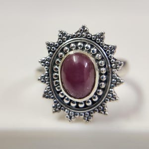 Natural Ruby Sterling Silver Ring - Handmade Oval Statement Ring