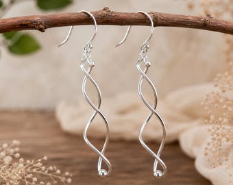Sterling Silver Spiral Dangle Earrings: Twist Swirl Statement Jewelry