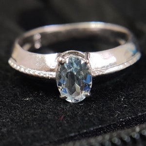 Natural Aquamarine Ring Vintage Engagement Statement Ring Natural Gemstone Oval Cut March Birthstone 925 Sterling Silver Anniversary Gift