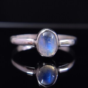 Oval Rainbow Moonstone Ring: Dainty 925 Sterling Silver