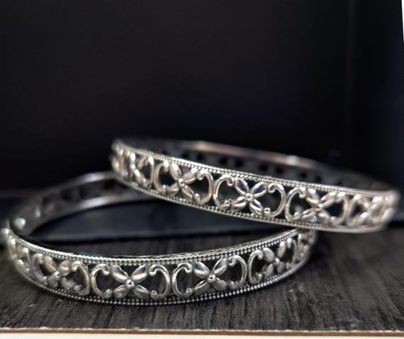 90年代　silver925 bangle Vintage Ornate Sterling Silver 925 Bangle Bracelet 19.9g TW