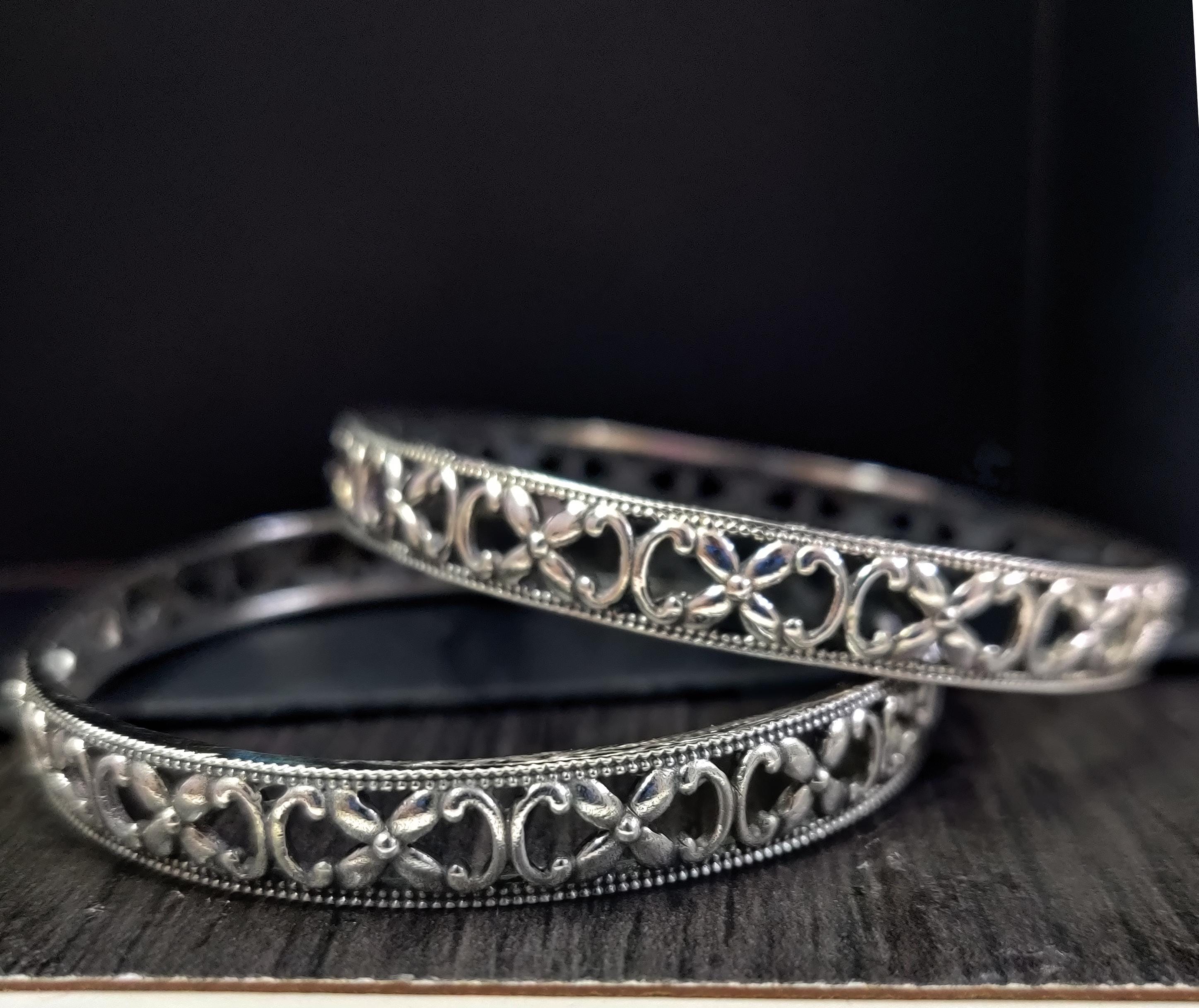 アクセサリー 2000s Antique Cross Silver Bangle Vintage Taxco Mexico Sterling Silver Bangle Bracelet