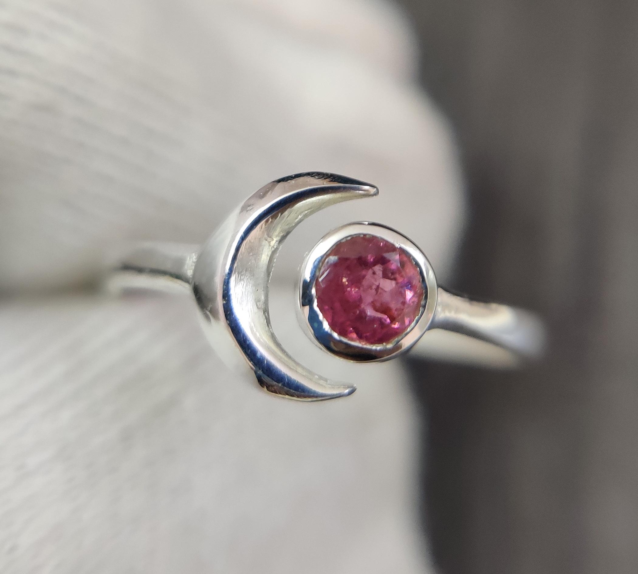Pink Tourmaline Moon Ring 925 Silver Love Healing Adjustable Ring…