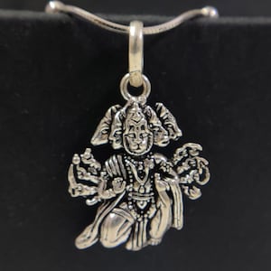 925 Sterling Silver Hanuman Pendant,Hindu God amulet,Protection Charm,Indian Gods Oxidized Silver,5 face Hanuman,Panchmukhi Hanuman Pendant