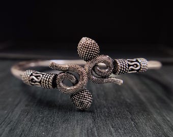Bracelet jonc serpent en argent sterling oxydé, modèle réglable