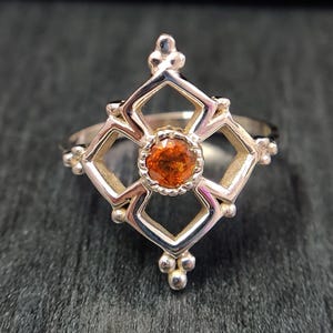 Natural Round Hessonite Garnet Ring, 925 Sterling Silver Handmade Jewelry, January Birthstone, Statement Ring, Solitaire Ring, Gift For Her