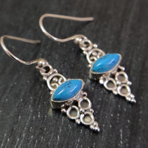 Vintage Turquoise Gemstone Earrings, 925 Sterling Silver Handmade Earrings, Dangle & Drop Silver Earrings, Marquise Cabochon Silver Earrings