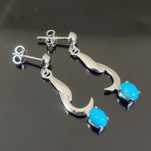 Sleeping Beauty Turquoise Dangle Earrings: 925 Sterling Silver Handmade Jewelry
