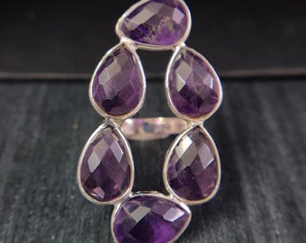 Tropfenförmiger Amethyst Ring: 925 Sterling Silber Multi Edelstein