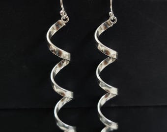 Sterling Silver Twist Dangle Earrings, Spiral Statement Earrings