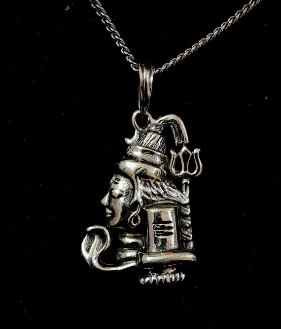 Shiva Lingam Pendant, Trishul Hindu Spiritual Necklace Oxidized
