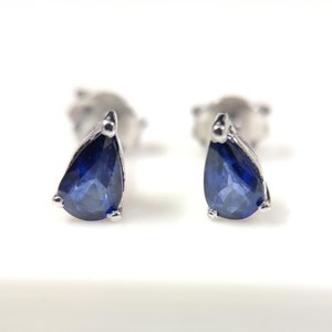 Natural Sapphire Blue Studs Earrings in Sterling Silver, Tiny Pear Cut Stud Earrings, Anniversary Gift, September Birthstone, Gifts For Mom
