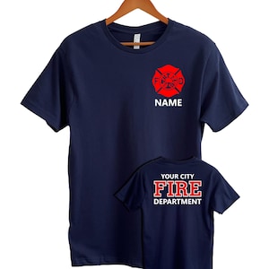 Personalized Firefighter T-Shirt with Maltese Cross and Name - Optional Fire Department on Back