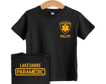 Paramedic Kids T-Shirt with Star of Life Badge and Personalized Name - Optional City or Department on Back