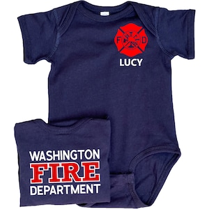 Personalized Firefighter Baby Bodysuit with Maltese Cross - Custom Name Front & Optional Back