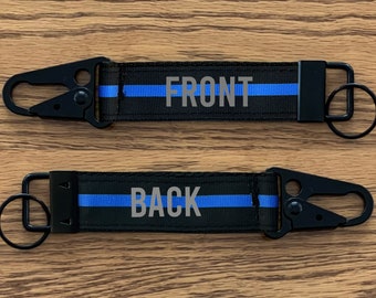 Police Thin Blue Line Keychain with Snap Hook - Personalized with Your Name or Other Text