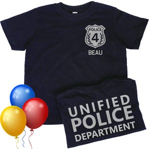 Birthday Police Shirt for Kids, Custom Name & Age Badge Toddler Tee, Personalized Police Party Outfit, Boys or Girls Birthday Gift