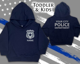 Police Navy Toddler Hoodie with Shield and Personalized Name - Optional Police Department on Back