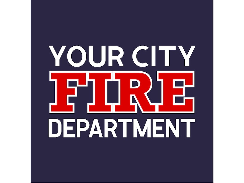 Closeup of custom fire department in white and red letters on navy blue fabric.
