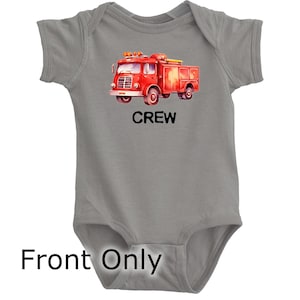 Personalized Fire Truck Baby Bodysuit - Optional Fire Rescue on Back - Gray