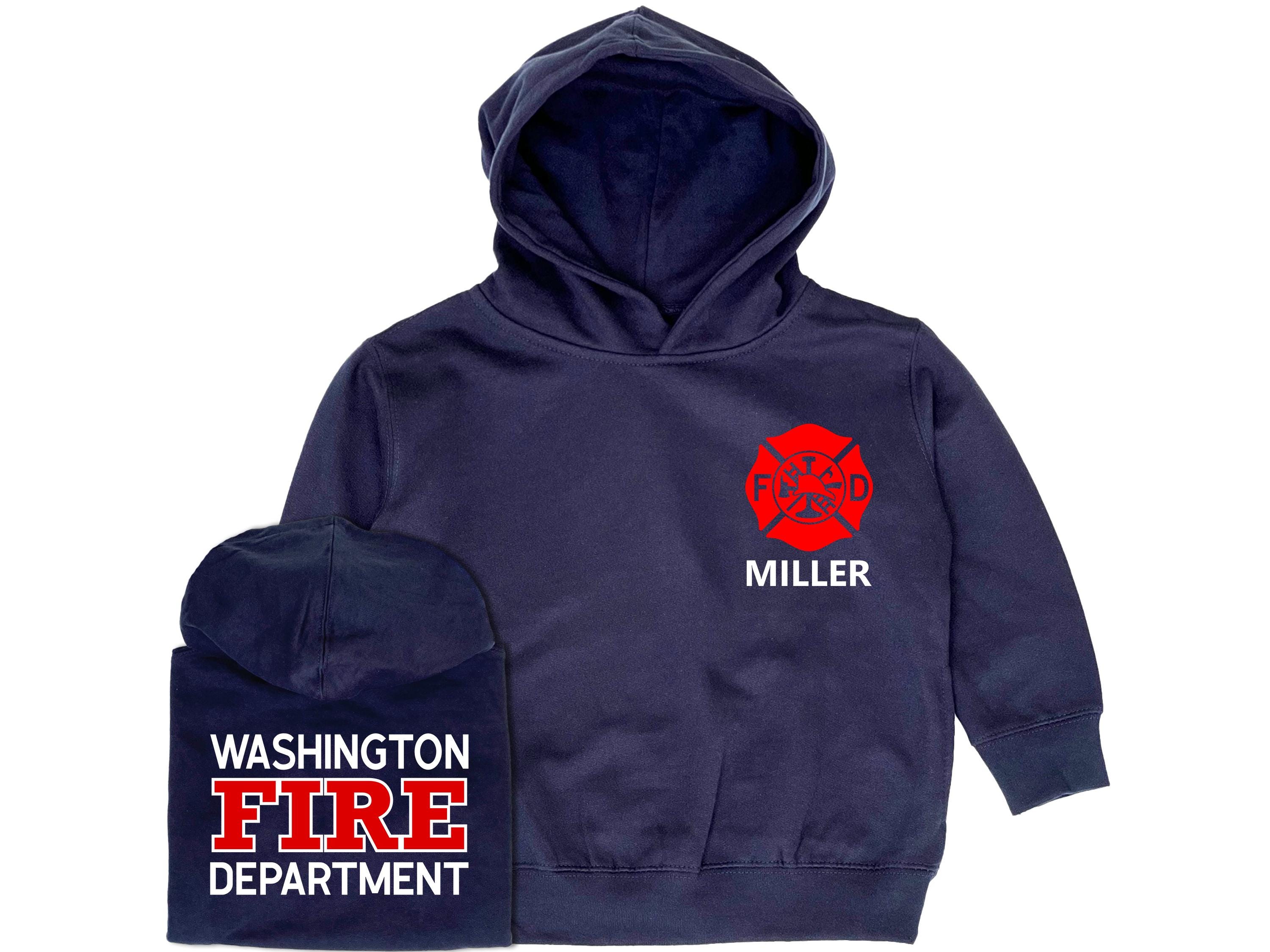 Firefighter Kids Hoodie with Maltese Cross and Name - Optional Fire Department on Back