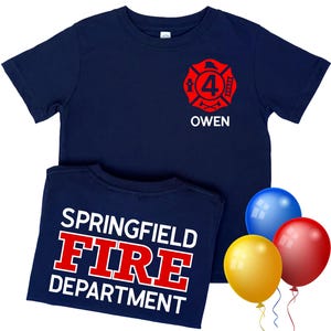 Personalized Kids Firefighter Birthday Shirt – Custom Age & Name – Optional Fire Department Back – Fireman Party T-Shirt