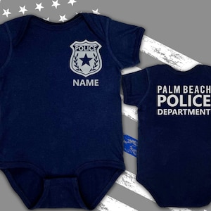 Police Navy Infant Bodysuit with Badge and Personalized Name - Optional Police Department on Back