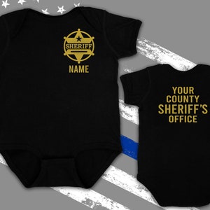 Sheriff Black Infant Bodysuit with Badge and Personalized Name - Optional County Office Name on Back