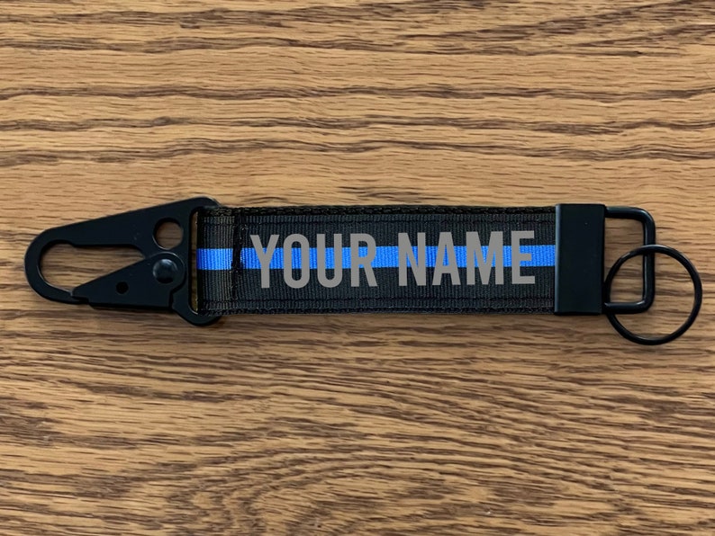 Police Thin Blue Line Keychain with Snap Hook Personalized with Your Name or Other Text immagine 4