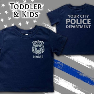 Navy Police Toddler T-Shirt with Badge and Personalized Name - Optional Police Department on Back