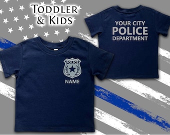 Navy Police Toddler T-Shirt with Badge and Personalized Name - Optional Police Department on Back