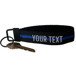 Police Thin Blue Line Wristlet Keychain Key Fob - Personalized with Your Name or Other Text