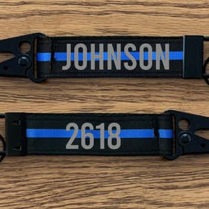 Police Thin Blue Line Keychain with Snap Hook Personalized with Your Name or Other Text immagine 2