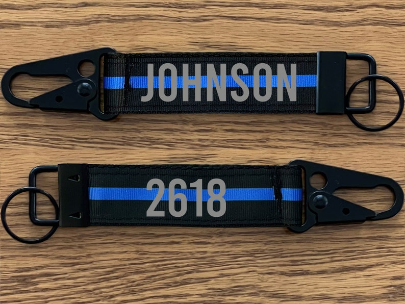 Police Thin Blue Line Keychain with Snap Hook Personalized with Your Name or Other Text immagine 2