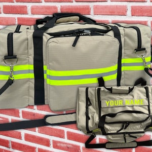 Personalized Firefighter Gym Bag or Station Bag in Tan with Your Name or Custom Text