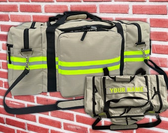 Personalized Firefighter Gym Bag or Station Bag in Tan with Your Name or Custom Text