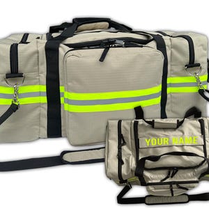 Personalized Firefighter Gym Bag or Station Bag in Tan with Your Name or Custom Text