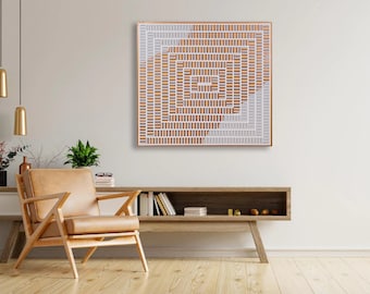 Gran colgante de pared cuadrado de madera - Arte moderno de madera hecho a mano - Decoración geométrica para el hogar - Decoración abstracta de madera hecha a mano - Escultura de pared única