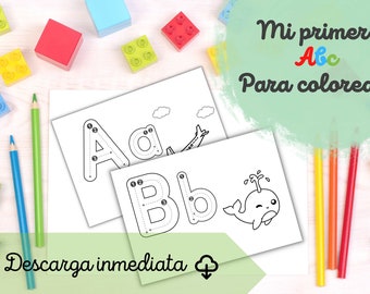 Abecedario para colorear, imprimible, Mi primer Abc, actividades para niños, alfabetización