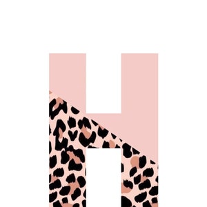 Cheetah and Pink Alphabet Letters, Upper case H only, PNG file, Digital Download