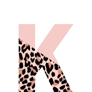 Cheetah and Pink Alphabet Letters, Upper case K only, PNG file, Digital Download