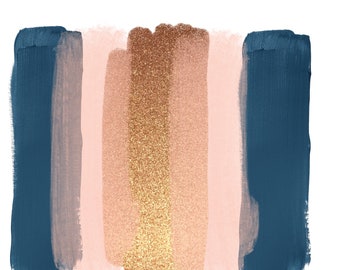 Navy, Pink, and Gold Brush Stroke, PNG, Digital file