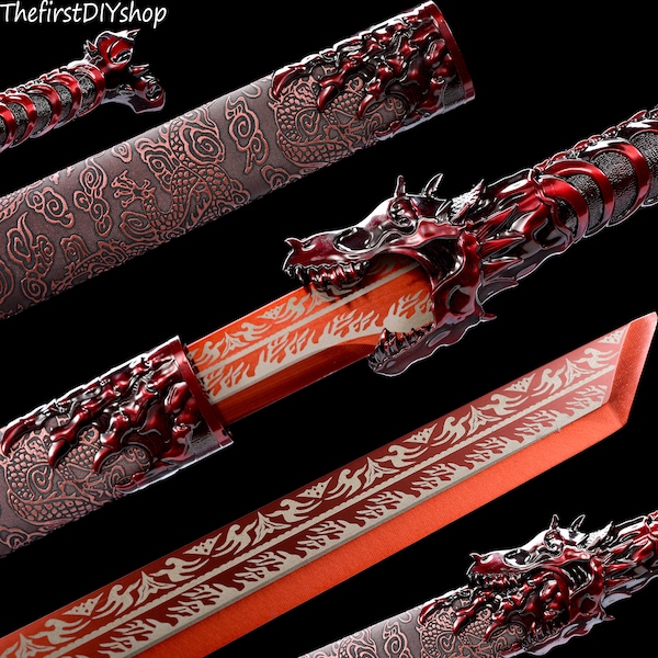 Handmade Katana-Traditional style-Extreme Manganese Steel Forging-Full Tang-Sharpen Sword-Real Katana-Collectible Katana-Bone Dragon