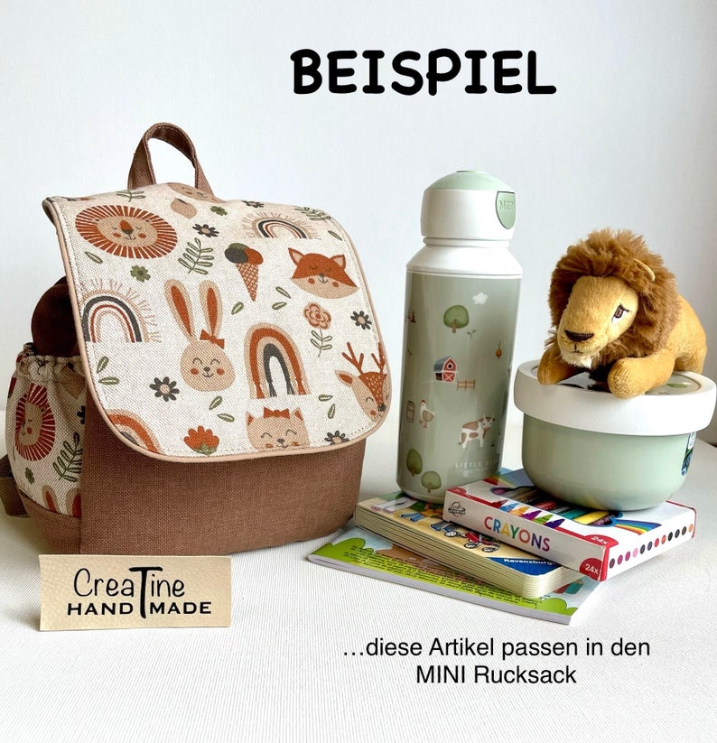 MINI children's backpack with woodland animals, personalized daycare backpack, nursery backpack, kindergarten backpack, Velcro closure, customizable, from 1 year old image 6